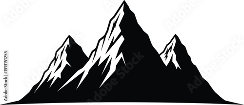 Majestic mountain range silhouette, black alpine peak landscape vector illustration isolated on white background for travel design