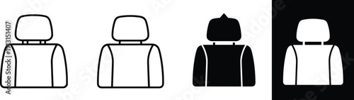 Car seat front view icon set, automotive interior chair silhouette vector illustration isolated on white background