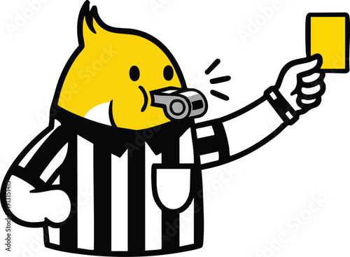 Bird referee taking a selfie with a yellow card