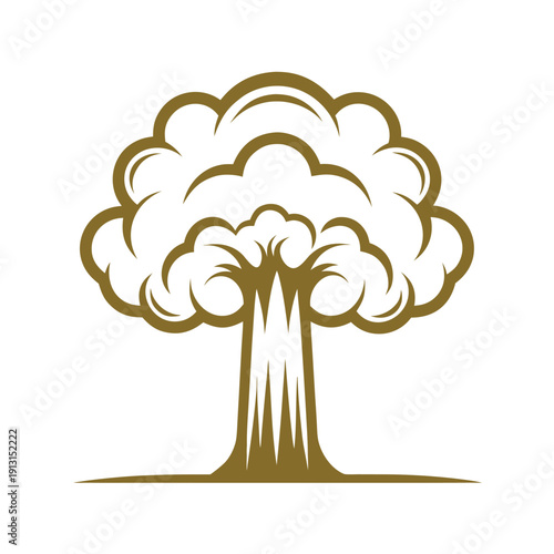 Brown Tree with Fluffy Leaves and Thick Trunk nature