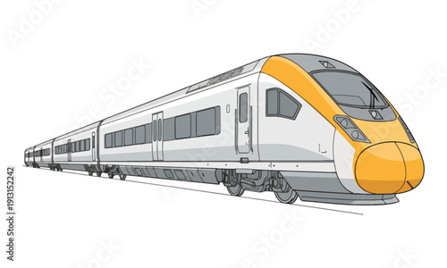 High-Speed Passenger Train Illustration Isolated on White Background
