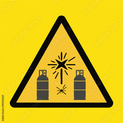 Warning sign for flammable gas cylinders with explosion symbol
