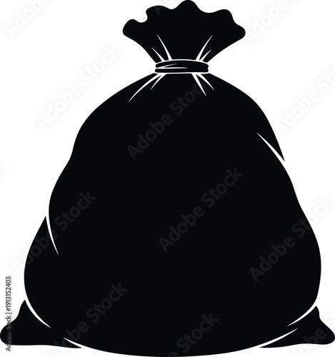 Black garbage bag silhouette icon, trash sack waste collection symbol vector illustration isolated on white background