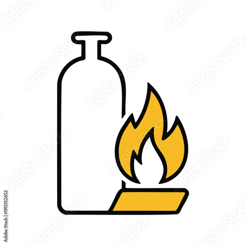 Gas cylinder with burning fire hazard outline icon vector image