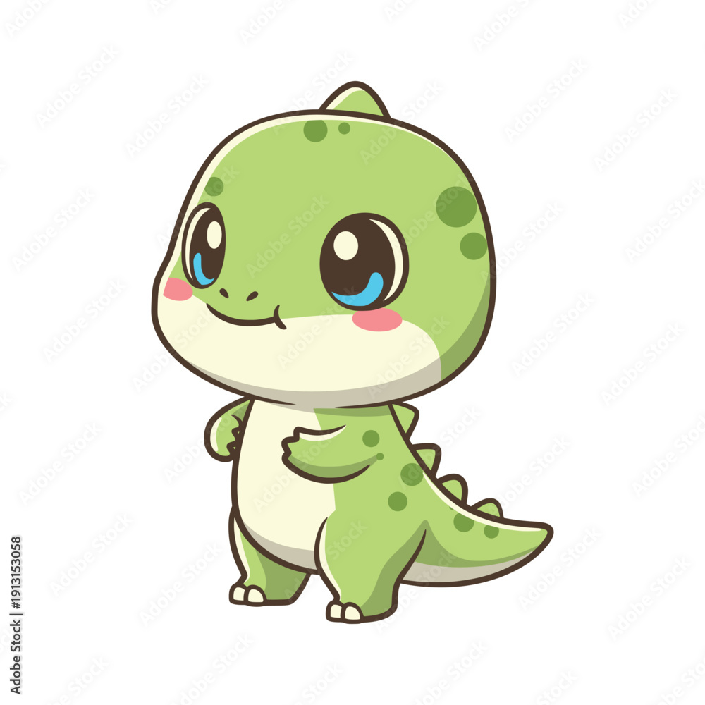 Obraz premium Shy green dinosaur looking sideways with a tiny curious facial expression
