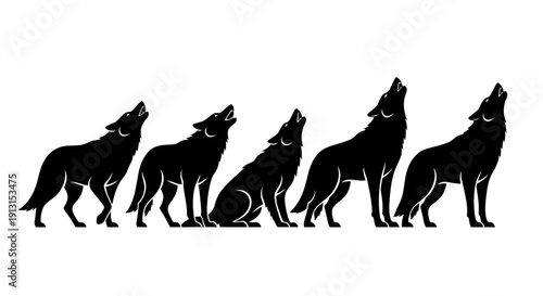 Echoes of the Wild: A silhouette of wolves raise their voices in a chorus, a testament to the primal song of nature, resonating through the wilderness. 