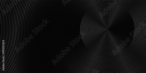Abstract black background with circle lines pattern. Black metal lines texture. Modern shiny black and gray gradient lines creative design. Suit for wallpaper, backdrop, banner, poster.