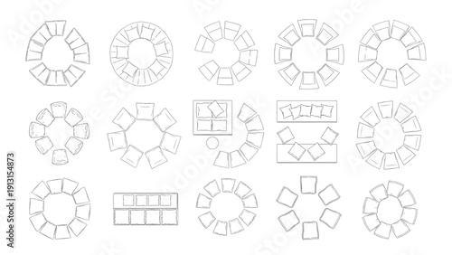 Diverse Floor Cushion Seating Arrangements Vector – Plan View Outline Illustration