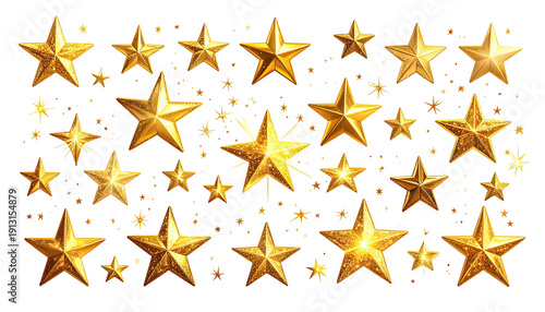 Shining golden stars arranged against a black background