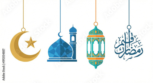 Hanging Islamic Ornaments Set Simple Vector