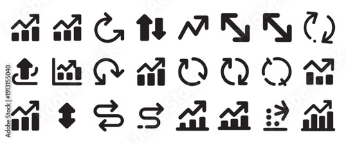 Business Growth Arrows and Analytics Icon Set. Up Down Trend, Refresh, Exchange and Financial Chart Vector Collection. Vector illustration eps 10