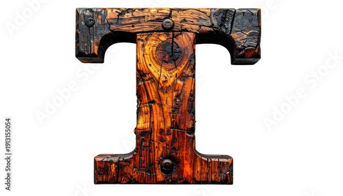 Intricately detailed, weathered wooden letter 