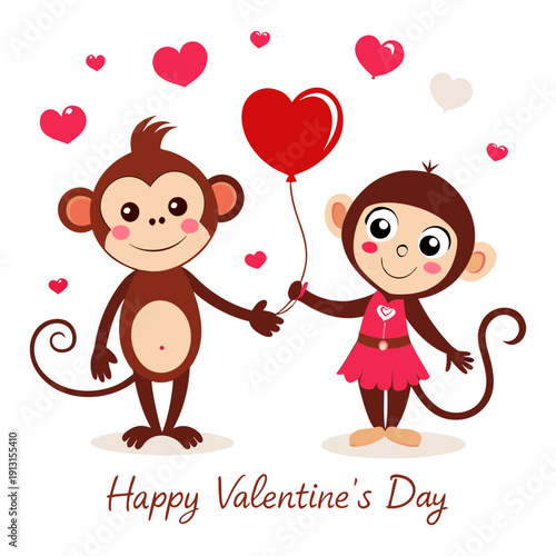 Photography Vector art illustration of monkey with Valentine's Day text