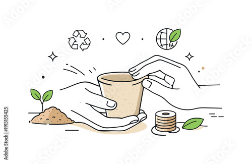 Inspirational design with ecology materials trend. Hands gently shaping biodegradable materials into a simple product form. The scene