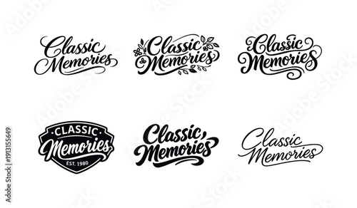Classic Memories. Set lettering. harmonious lettering variations of the same emblematic concept, each with different artistic interpretation