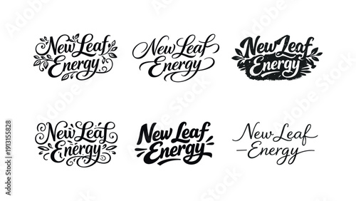 New leaf energy phrase. Set lettering. harmonious lettering variations of the same emblematic concept, each with different artistic