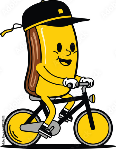 Banana Character Riding Bicycle with Cap