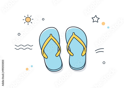 Flip flops flat lay. Top view of flip flops placed with generous negative space. Easy summer atmosphere, simplicity and calm