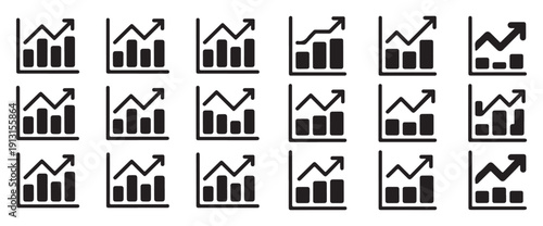 Financial Growth Bar Chart Icons Set. Business Analytics and Upward Trend Graph Vector Collection. Vector illustration eps 10