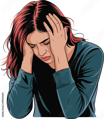 Woman with headache people vector on white background.
