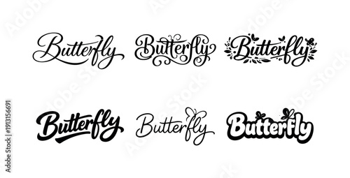 Butterfly phrase lettering. Set lettering. harmonious lettering variations of the same emblematic concept, each with different artistic