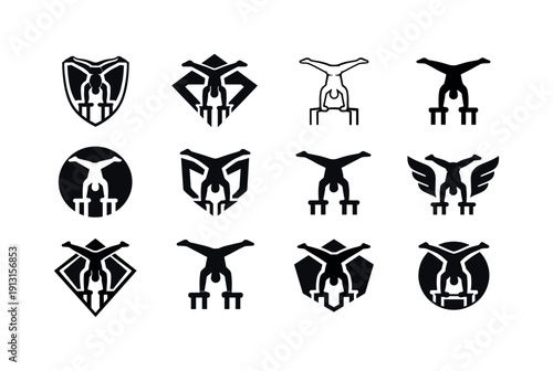 Calisthenics street workouts. Icon set. Set Logo of Calisthenics street workouts: handstand on bars. harmonious logo variations of the same