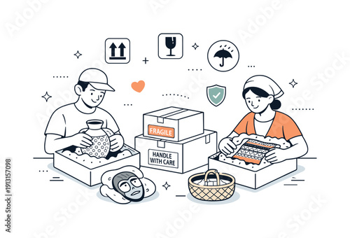 Heritage Preservation Packaging. Preserving heritage during export. Careful packaging of traditional crafts to protect them during transport, sense