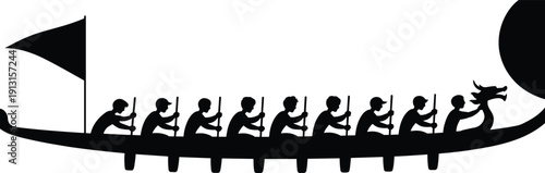 Vector illustration of dragon boat silhouette collection—symbols for cultural festival, team rowing, Asian tradition, competitive racing, water sport, heritage, and unity representation