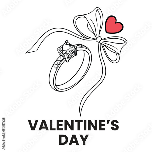 Luxury Diamond Engagement Ring with Ribbon Valentine's Day Graphic