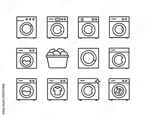 Minimal Washing Machine. Line icon set of Minimal Washing Machine: simple washer outline, minimal laundry icon, abstract washing machine,