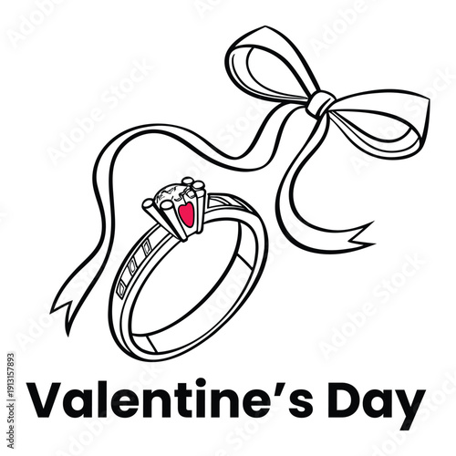 Minimalist Valentine's Day Ring with Ribbon Bow Vector Graphic
