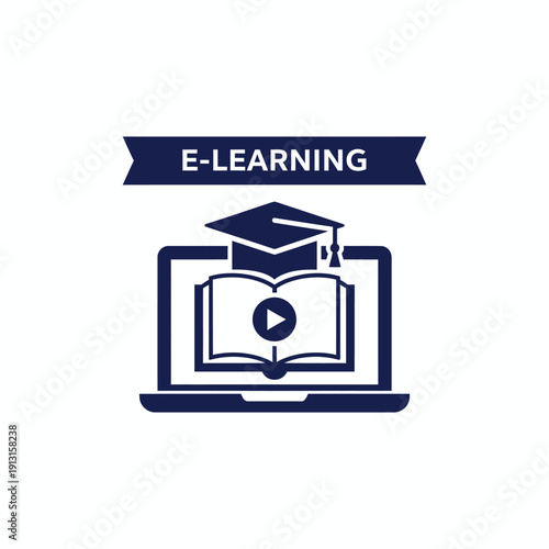 Elearning concept with laptop book graduation cap icon isolated on transparent background.