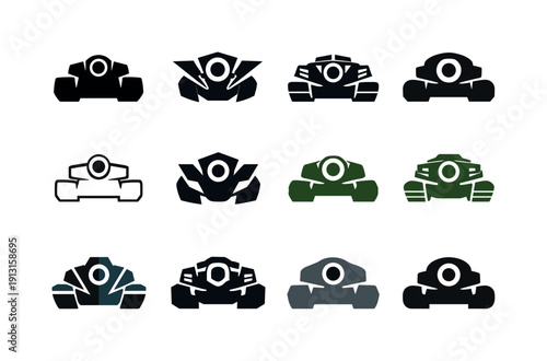 Tank. Icon set. Set Logo of tank: tank turret and cannon front view. harmonious logo variations of the same emblematic concept, each with