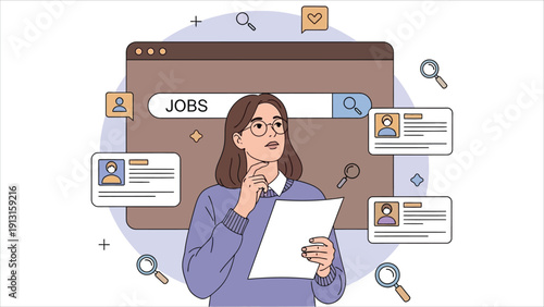 Flat vector illustration of a recruitment agent reviewing a candidate's resume. Concept of human resource management, hiring, job interview, and recruitment.