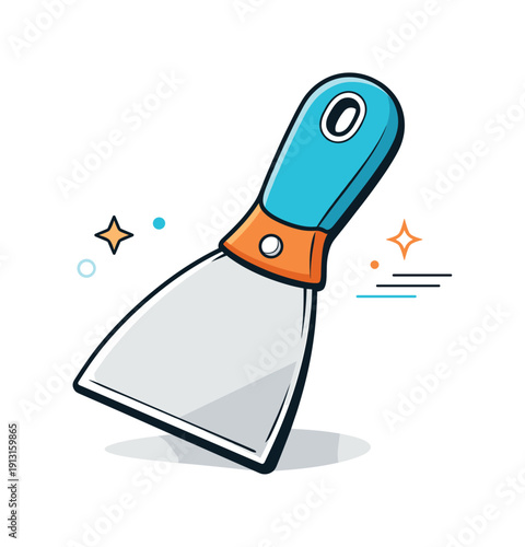 Image Generation. Putty knife close-up detail. Clean editorial close-up focusing on the blade and handle of a putty knife, smooth curves and clear proportions