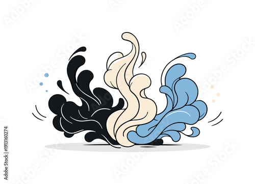 Liquid ink abstract art. Organic ink shapes expanding and curling in water, suggesting transformation and quiet energy. Clean, elegant