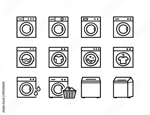 Minimal Washing Machine. Line icon set of Minimal Washing Machine: simple washer outline, minimal laundry icon, abstract washing machine,