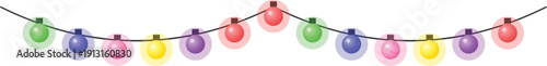 Colorful string lights illustration for festive celebration and party decoration isolated on transparent background