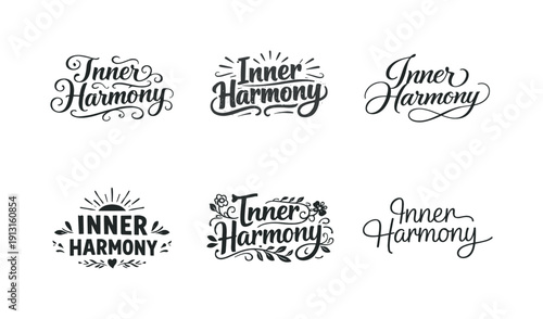 Inner Harmony Typography. Inner harmony. Set lettering. harmonious lettering variations of the same emblematic concept, each with different artistic