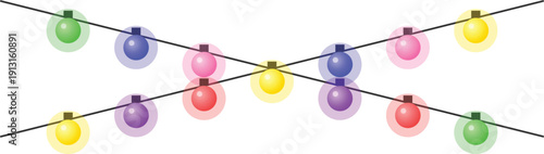 Colorful string lights flat vector illustration festive party decoration isolated on transparent background