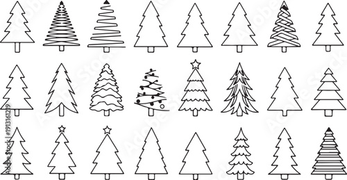 A collection of diverse and intricate tree drawings showcasing various styles and designs.