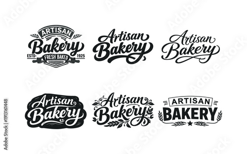 Artisan bakery lettering. Set lettering. harmonious lettering variations of the same emblematic concept, each with different artistic