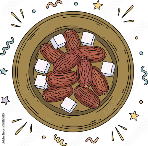 Bowl of almonds with sugar cubes in a decorative dish