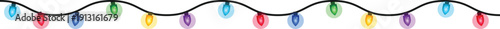 Colorful christmas lights string vector illustration for festive holiday decoration isolated on transparent background