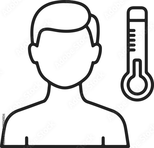 Medical symptom icon of a person and a thermometer