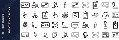 Corporate identity web icons in line style. Fingerprint scan badge privacy and name icons. Editable stroke. Vector illustration