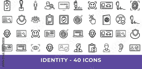 Security identity linear icon collection. Including key lock biometric face and unique ID. Editable stroke. Vector illustration