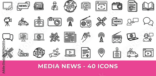 Digital media web icons in line style. Video TV camera reporter and journalism. Editable stroke. Vector illustration