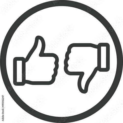 Thumbs up and thumbs down approval disapproval icon