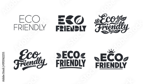 Eco-conscious label lettering. Set lettering. harmonious lettering variations of the same emblematic concept, each with different artistic